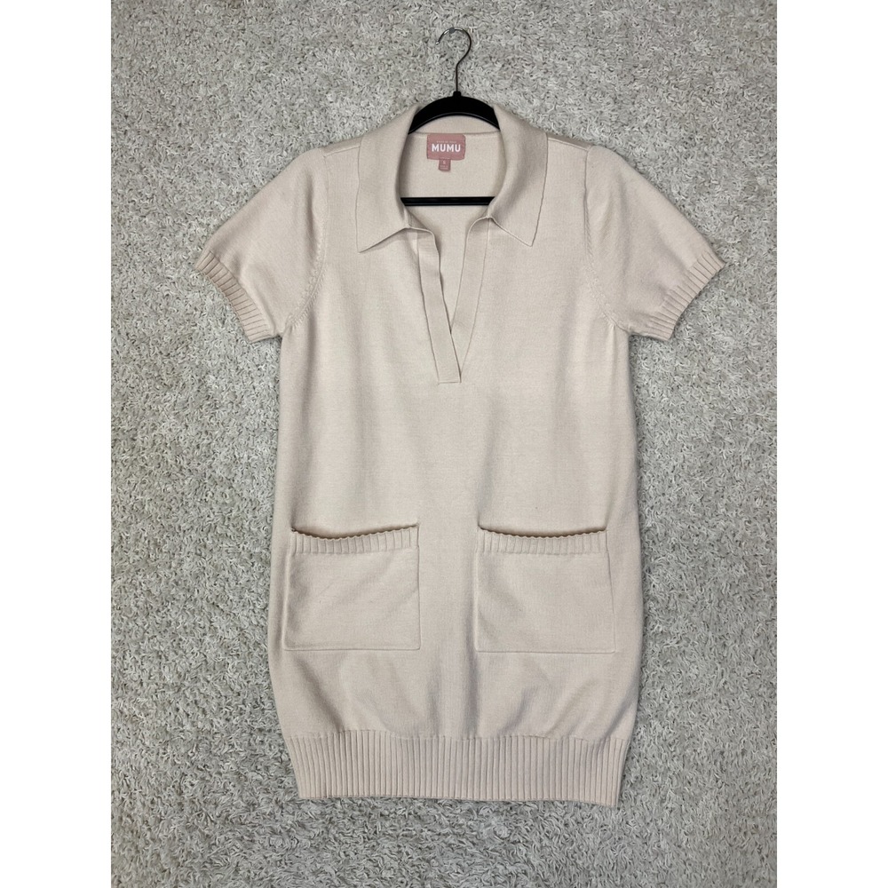 Show Me Your Mumu Dexter Dress Womens Small Sweater Polo Stretch Cream